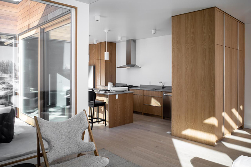 A white vinyl ceiling in a modern kitchen