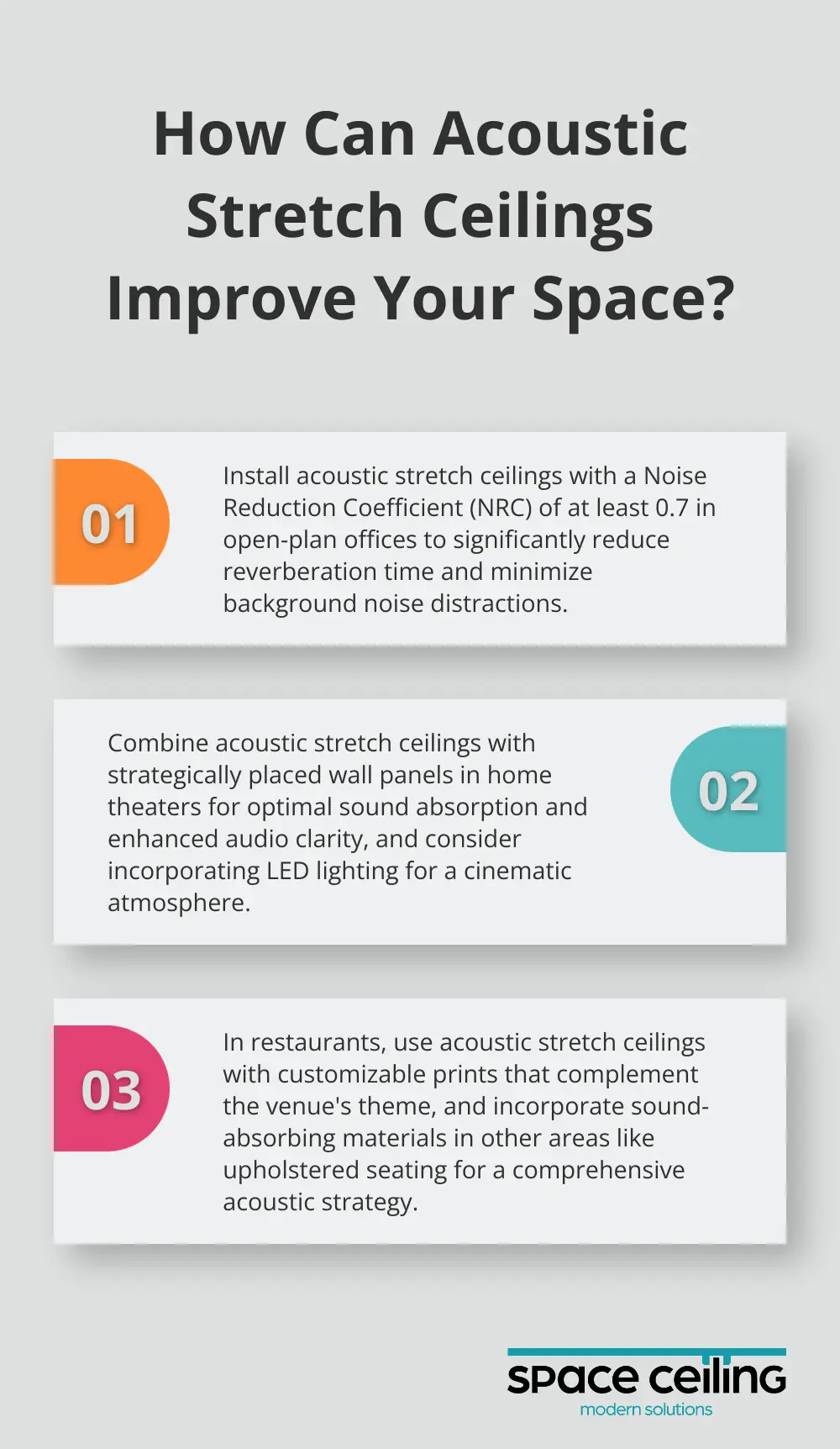 Infographic: How Can Acoustic Stretch Ceilings Improve Your Space? - Stretch ceiling, Podcast, studio, music school, cinema,